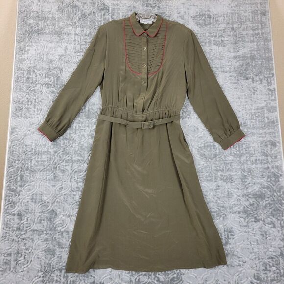 Vintage Nordstrom Dress Women's 16 Beige The Individualist Peasant Silk Belted - Picture 1 of 14